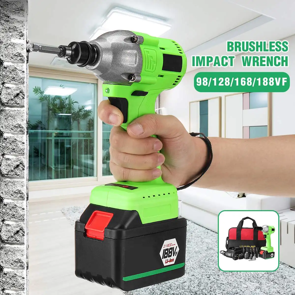 

3300 RPM 460N Brushless Cordless Wrench with Lithium Ion Battery Family DIY Repair Dedicated Electric Non-slip 98/128/168/188VF