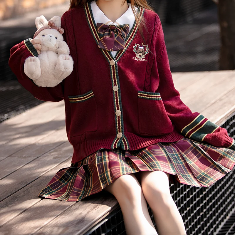 Christmas Full Set JK Knit Cardigan Red Jacket School Uniform For