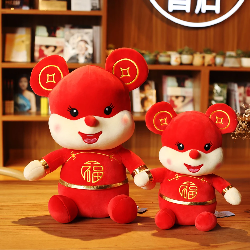 

Cute Plush Toy Mascot Bolster Doll Stuffed Animal Pillow 2020 Chinese Rat New Year Lucky Zodiac Present Blessing Souvenir Gift
