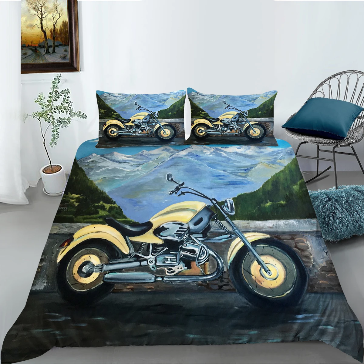 

3D Bedding Set Motorcycle Printed Luxury Duvet Cover Set Super Soft Room Decor Bed Sets King Size Home Textile