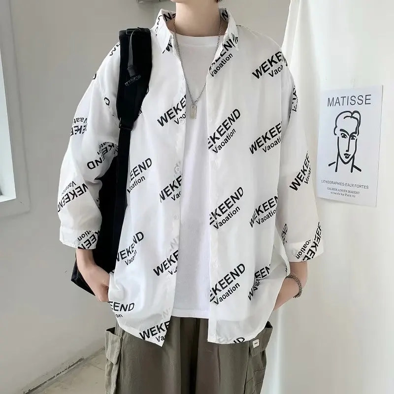 

BXyichen summer seven-point sleeve shirt Korean version of the trendy loose tide brand shirt net red wild Hong Kong style jacket