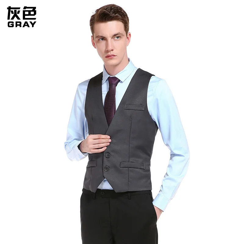 Стиль Мужская мода Slim Fit однорядные три пряжки сплошной цвет джентльмен костюм жилет M16