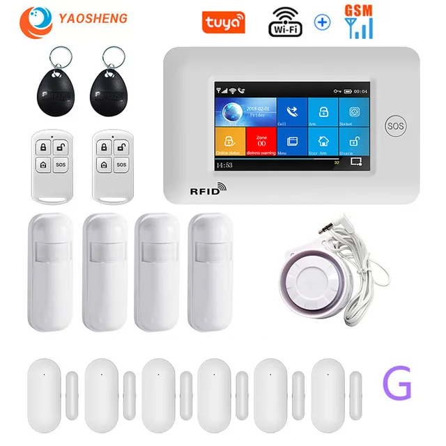 4.3 Inch Touch Panel WIFI GSM Wireless Burglar Home Security Alarm System TUYA Smart life APP Control Compatible With Alexa G