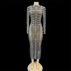 Black Mesh Retro Much-anticipat Silver Rhinestones Transparent Formal Evening Birthday Celebrate Dance Costume Show Outfit Wear