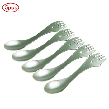 

5pcs/set Outdoor Tableware Kit Multi-Tool Multifunctional PVC Fork Spoon Cutter Cutlery Dinnerware For Camping Picnic Barbecue