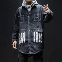 Мужская джинсовая куртка, мода, весенне-осенний Тренч с длинным рукавом, джинсовое пальто, мужская верхняя одежда в стиле хип-хоп с отложным воротником