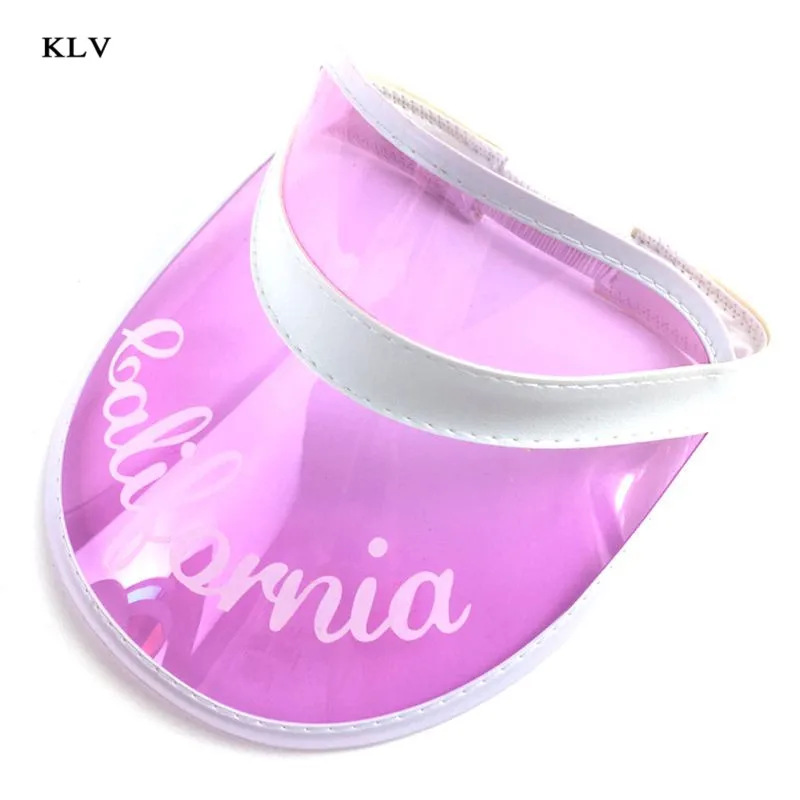 Pink Женская унисекс летняя Милая шляпа с солнцезащитным козырьком карамельного цвета с открытым верхом прозрачная УФ-защита с буквенным принтом теннисная пляжная кепка - Цвет: Pink