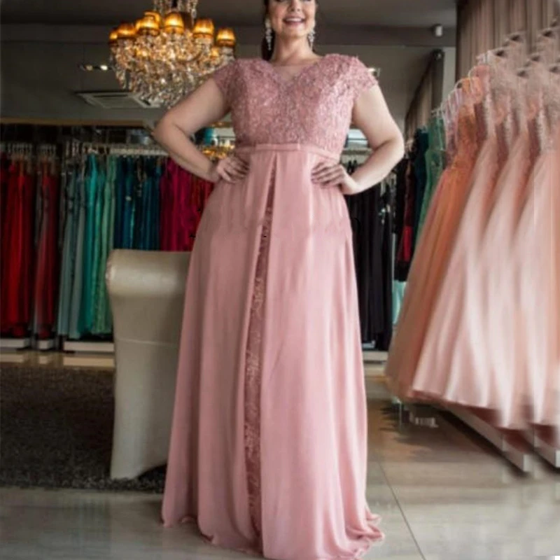 YiMinpwp vestidos rosas para madre de novia, vestido de gasa con apliques de encaje de manga corta para mujer, vestidos para madre del novio|Vestidos para la madre de la novia| -