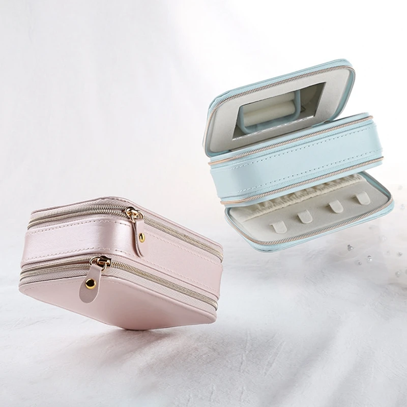 

Women Portable PU Leather Jewelry Box Organizer with Zipper Ring Earring Necklaces Bracelet Storage Display Boxes Case