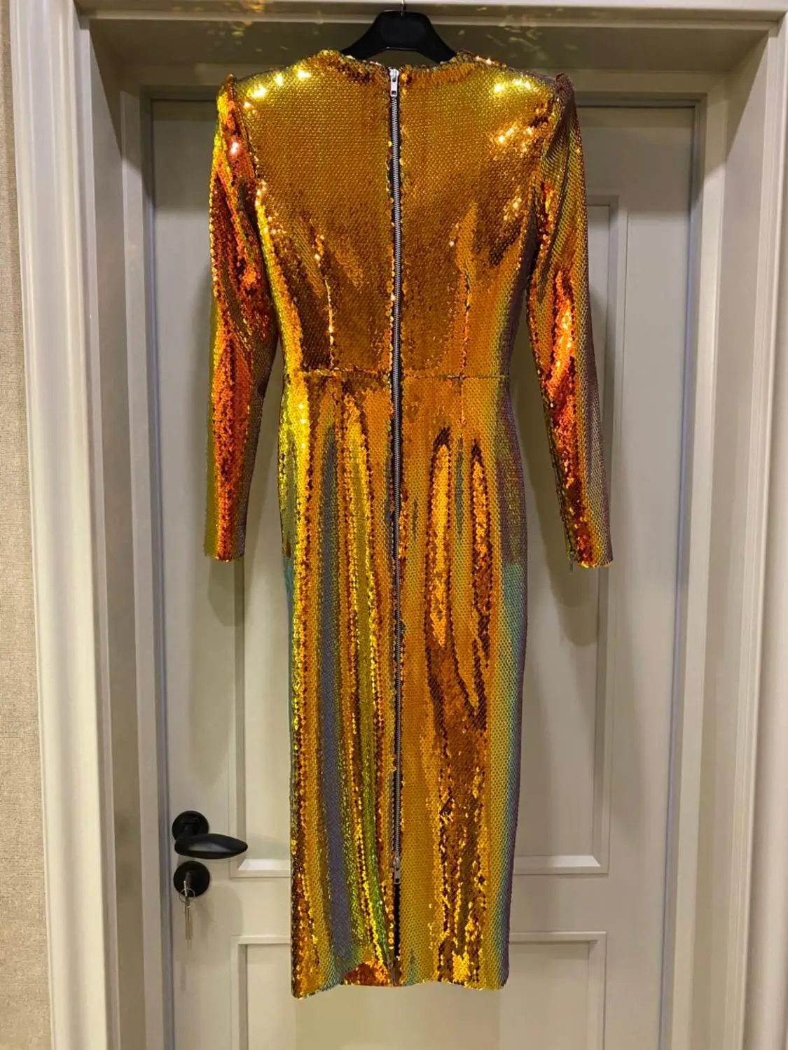 Full Sequins Bling Bling Luxury Golden Color Long