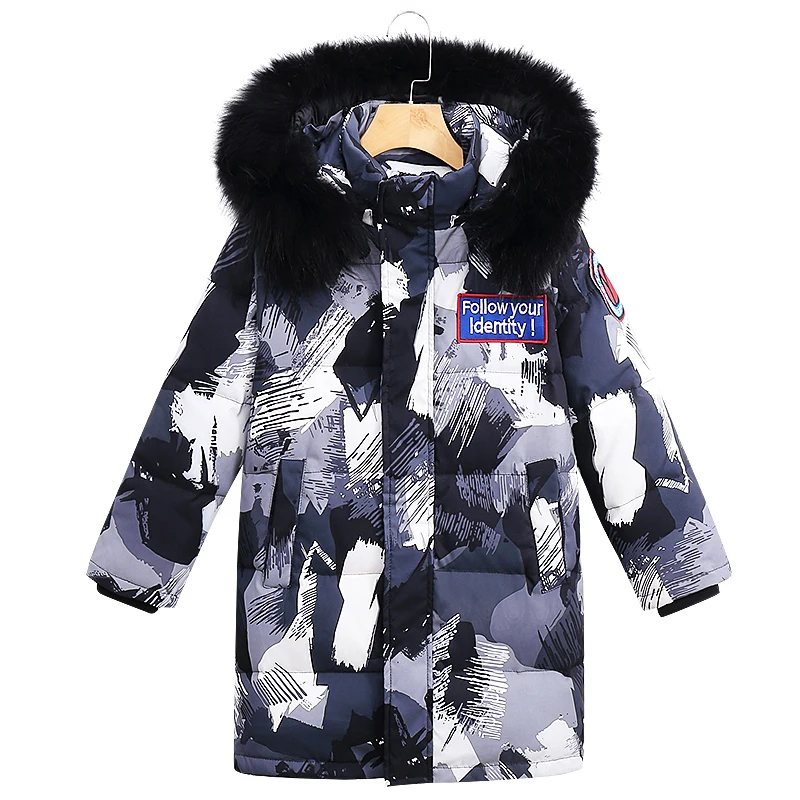 Boys Jackets Children Winter 4 Color Long Style Duck Down Coat Big Fur Windproof With Hooded Thickened Warm Kids Snowsuit |