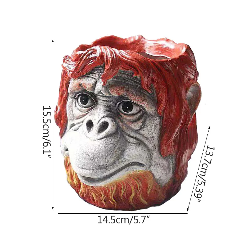 Strongwell Monkey Head Flower Pot Container Garden Apes Head Figurine Garden Planter Pot Desktop Home Decoration Birthday Gift