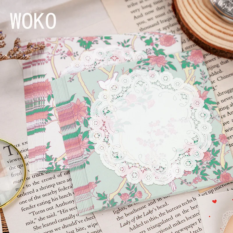 WOKO 30 шт. прекрасный кружевной цветок блокнот для записей соль свежий Ангел/кофе медведь/лес коллаж материал бумага сообщение Примечание бумага