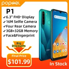 POPTEL P1 6,3 Polegadas FHD + 16MP Câmera Celular 4000mAh Celular 4G Celular Jogos Celular Android Smart Phone