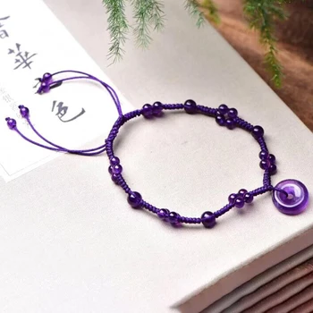 

Dropshipping Purple Crystal Anklets Beads With Safety buck Anklets Women Help Marriage Hand Made Adjustable Anklet Style Jewelry
