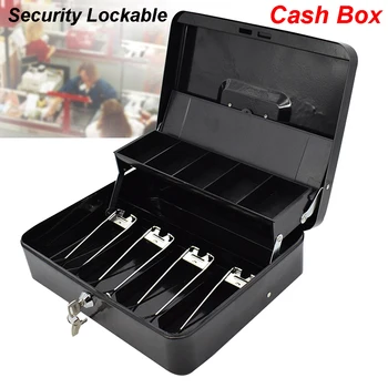 

Portable Security Lockable Cash Box Tiered Tray Money Drawer Safe Storage Black 30P