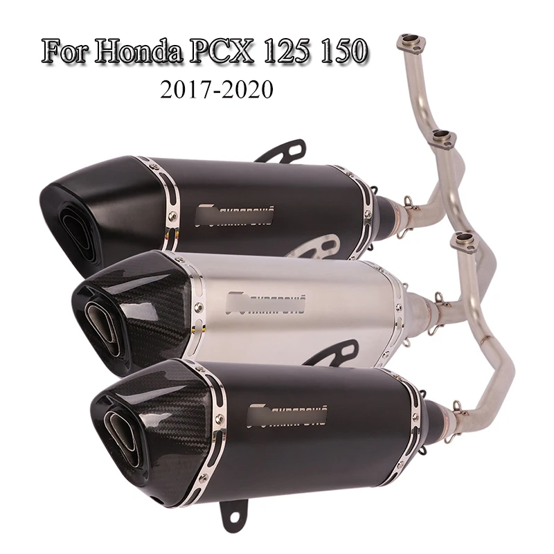 For Honda PCX 125 150 2017 2018 2019 2020 Motorcycle Full System Exhaust Muffler Pipe Front Link Pipe + Muffler Tip Escape Tube For Honda PCX 125 150 2017 2018 2019 2020 Motorcycle Full System Exhaust Muffler Pipe Front Link Pipe + Muffler Tip Escape Tube