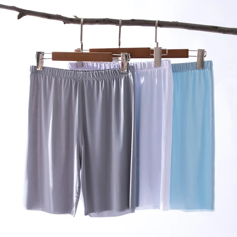 Men's Ice Silk Sleep Bottoms Casual Solid Homewear Elastic Thin Shorts Underwear Male Plus Size 5XL Breathable Sleepwear Pants