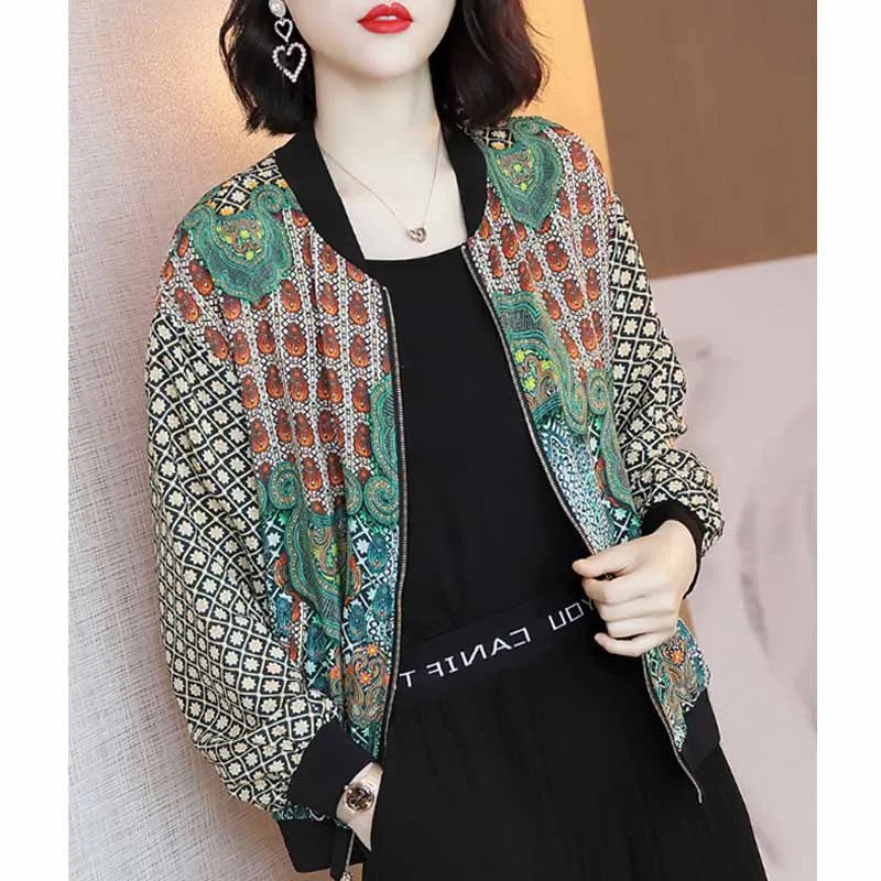 

Thin Chiffon Printed Coat Women's Loose-Fit Baseball Uniform Spring And Summer New Style Cardigan Tops Long Sleeve Sun Protectio