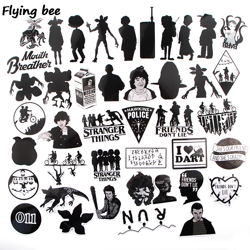 Flyingbee 42 шт. странные вещи стикер черный крутой Граффити стикер s чемодан ноутбук Дети стикер для канцелярских товаров украшения X0348