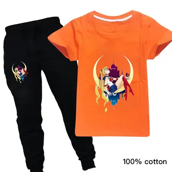 

Toddler Girl Summer Clothes 2020 New Kids Short Sleeve Baby Anime Cartoon Sailor Moon Tshirt Children Boys Clothing Set