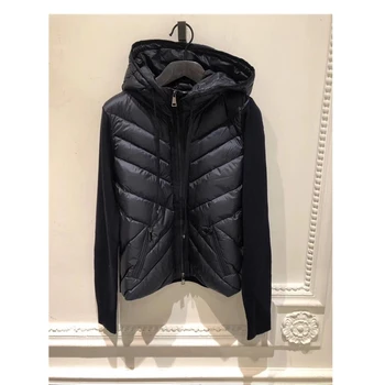

High Quality Women Hooded Down Jackets Zipper Wool Knitted Sweater with Down in Front Warm Winter Coats
