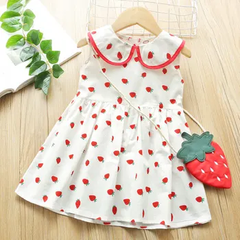 

Girls Dress with bag New Summer Style Newborn Baby Girl Clothing Infant Lace Strawberry Dresses Babies Girl Clothes 18M6Y