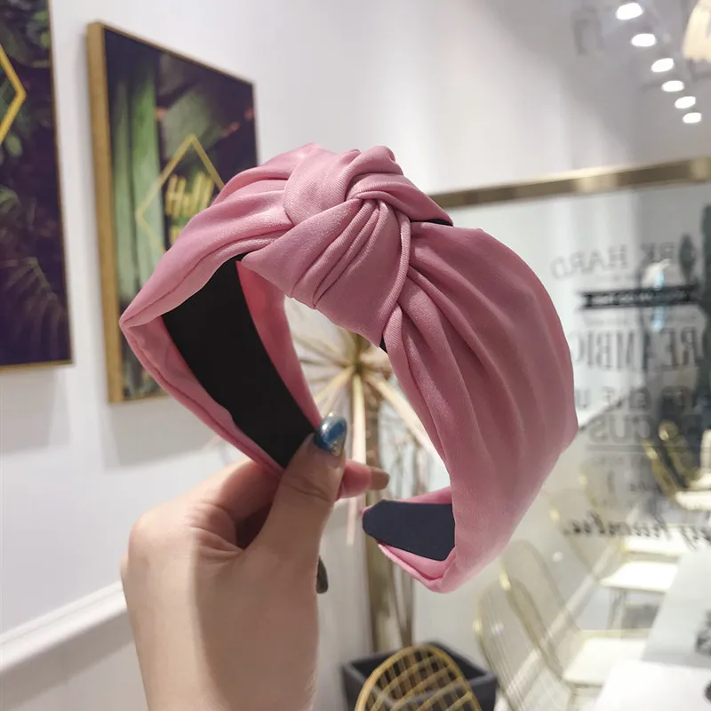 Однотонные аксессуары для волос в Корейском стиле, цветные повязки на голову для девочек - Цвет: Розовый