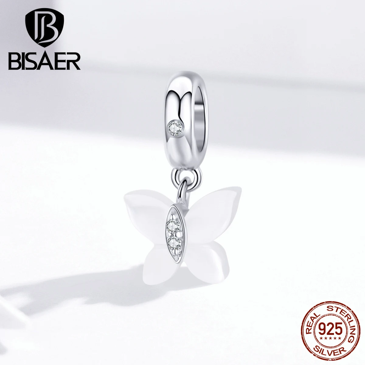 Бабочка талисманы BISAER Горячая 925 пробы серебро чистый белый циркон серебряный бисер очарование браслет серебро 925 ювелирные изделия ECC1414