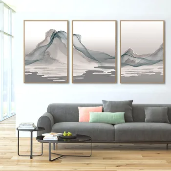 

Abstract Gray Minimalist Seascape Wave Customized Canvas Printing Nordic Style Modern Home Frameless Decoration Poster