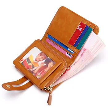 

Wallets for Women Split Leather Luxury Trifold RFID-Blocking Credit Card Purse Wallet With Zipper Coin Pocket