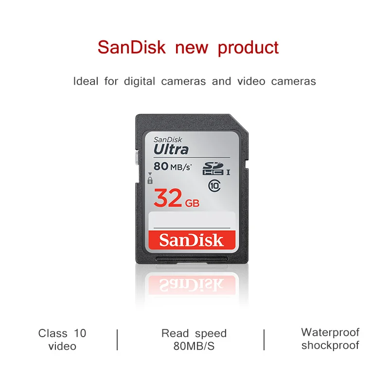 Высокая Скорость двойной флеш-накопитель SanDisk Ultra 80 МБ/с. SD карты Class10 128 Гб 64 ГБ 32 ГБ оперативной памяти, 16 Гб встроенной памяти, слот для карт памяти, флэш-карта для Full HD Камера