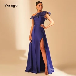 Verngo Elegant Dark Purple Satin Long Evening Dresses Attachable Overskirt Unique Layered Neck Side Slit Women 2022 Prom Dress