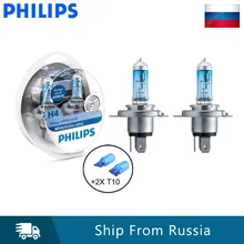 Philips H4 9003 WhiteVision Ultra 4200K стильный белый светильник, автомобильные фары, Авто галогенные фары дальнего света ECE 12342 WVUSM, пара+ 2x T10