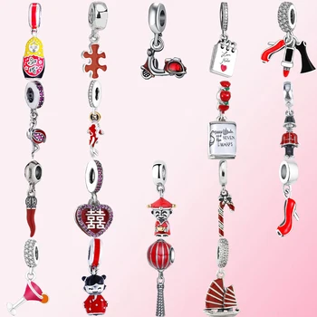 

2019 100% 925 Sterling Silver Classic Sailing Lantern Fuwa High Heel Candy Bar Fortuna Carp Puzzle Piece Women Charm DIY Pendant