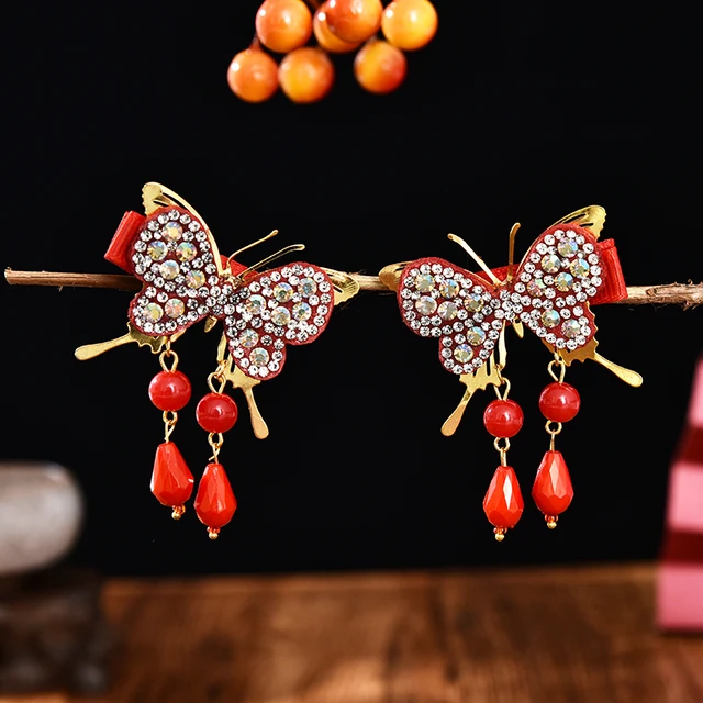 2 Pcs/Set Children Cute Pearl Hair Ball Bow Pendant Ornament Hair Clips Girls Lovely New Year Hairpin Kids Hair Accessories 4-2 Pcs