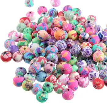 

Hot 2020 100pcs Assorted Handmade Colorful Pattern Beads Polymer Clay Round Spacer