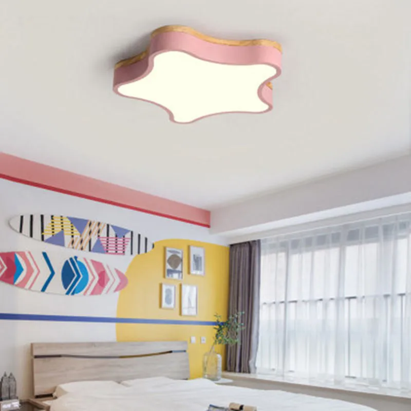 Star Wooden LED Ceiling Lights With Remote Control Macaron color Ceiling Lamp For Living Room Dining Kitchen Lighting Fixtures