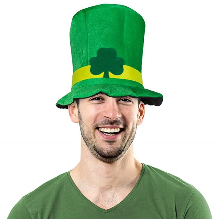 Currently Available Ireland Velvet Top-Hat Green St. Patrick's Day kuang huan mao Clover Hat Wholesale