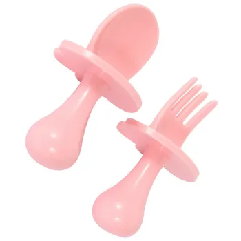 

2pcs Spoon & Fork Baby Eating Training PP Self Feeding Cutlery Set Safe and Easy Baby Feeding Spoon Fork Pink Orange