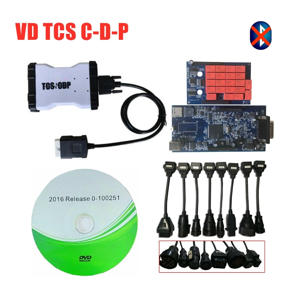 Vci синий PCB vd tcs c-d-p 2016R0 с bluetooth диагностический obd vd ds150e c-d-p obd2 для delphis сканер+ автомобиль/грузовик кабель - Цвет: without bluetooth