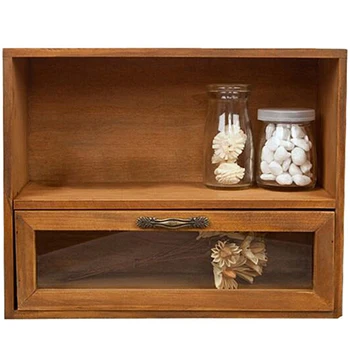 

FashionWood Cabinet Box Organizer Storage Glass Drawer Vintage Finishing Storage Retro Finishing Storage Box 30x12x24cm