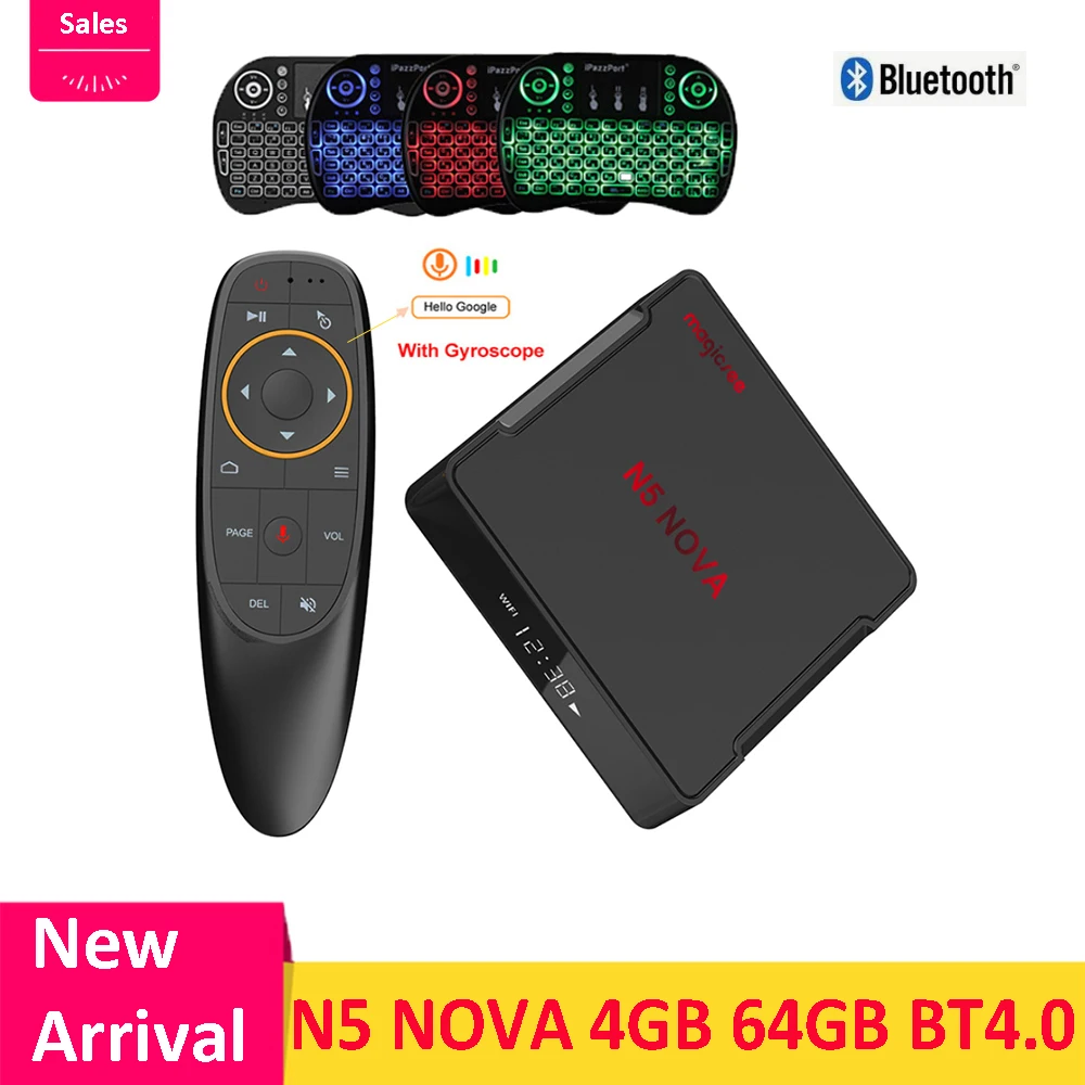 Magicsee N5 NOVA Android 9 0 BT4.0 4 Гб 64 Rockchip 3318 4K WiFi tv Box с 2 4G голосовым пультом дистанционного
