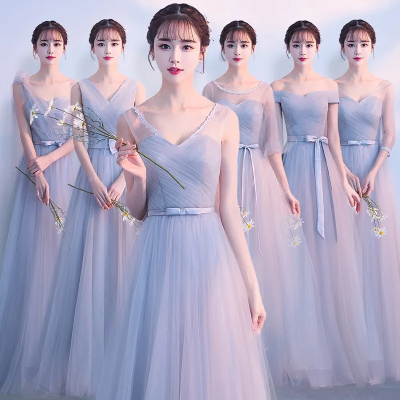 Женское элегантное темно серое кружевное платье подружки невесты длинное