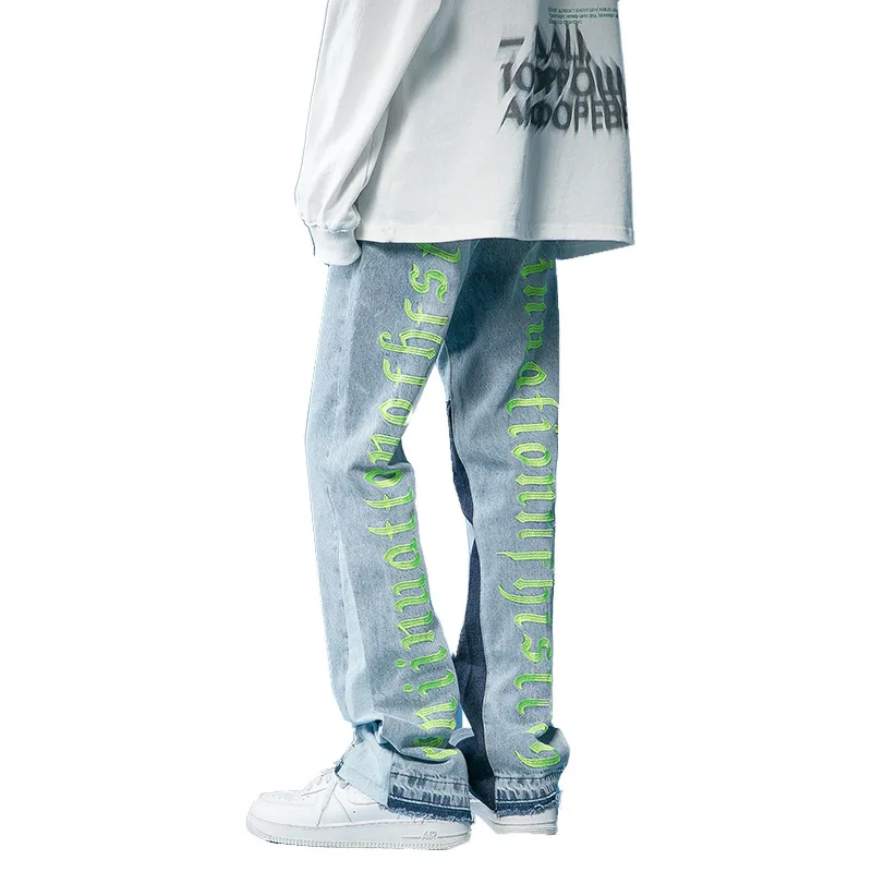 ICCLEK Fall Jeans Men's Loose Pants 2021 Straight Pants Painted Jeans  Jogger Jeans for Men  Mens Jeans Pants   Men Fashion