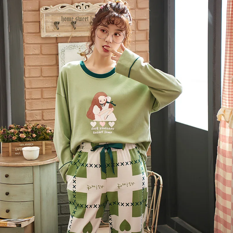 

Spring Clothing Pajamas WOMEN'S Suit Princess Style Spring And Autumn Korean-style Cute Japanese-style Pajamas Pure Cotton Large