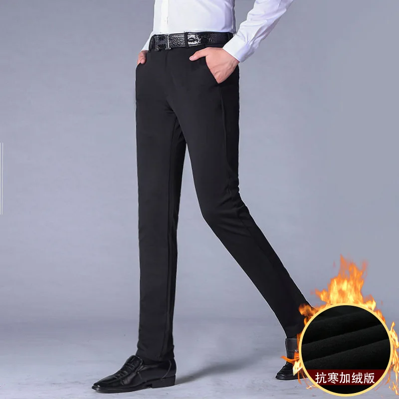 Men Casual Pants Slim winter Straight pants Plus velvet Thicken Sanding Casual Pants Men NK0031