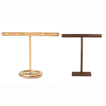 

2 Pcs Earrings Display Stand Necklace Braclets Bangle Jewelry Display Holder, Gold & Brown
