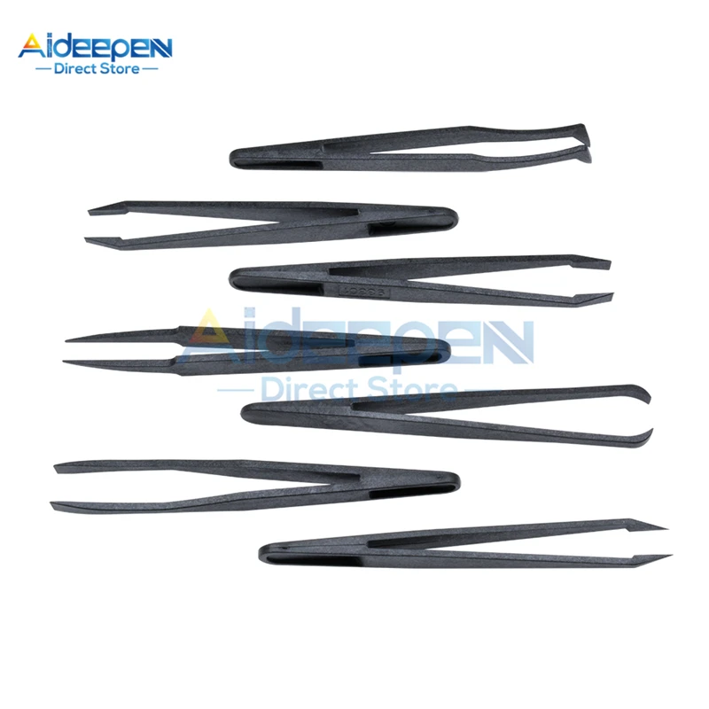 Precision tweezers ESD anti static tweezers 7Pcs Anti-static Carbon Fiber Electronic Tweezers Kit Plastic Forceps PCB Repair Hand Tools Set
