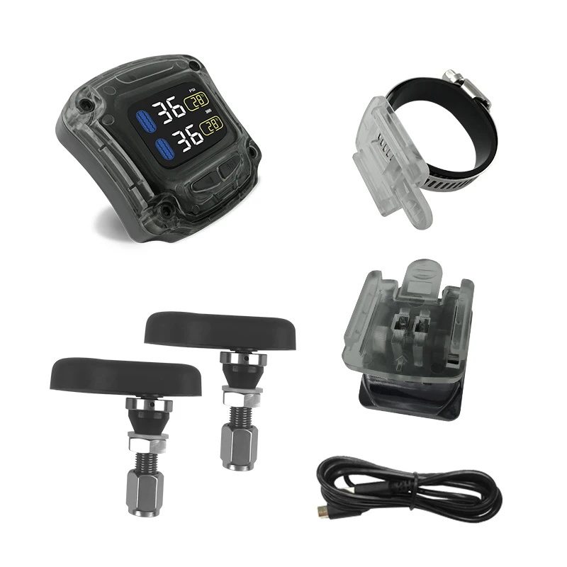 Careud TPMS Wireless Motorcycle Tire Pressure Monitoring System with 2 Internal/External Sensors LED Display USB Charge